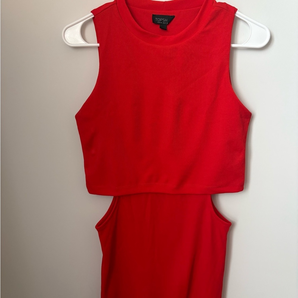 Topshop Red/Orange Midi Cut Out Dress